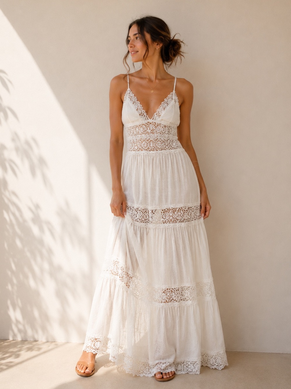 🎉LAST PIECE‎ 🎉 ELAN Maxi Lace Tiered Cover-Up Dress